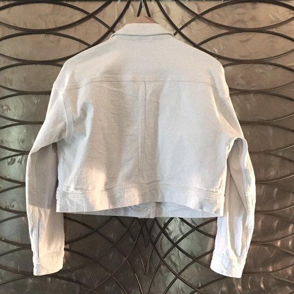 Off-White Cotton Denim Cropped Oversized Jacket - Picture 2 of 10